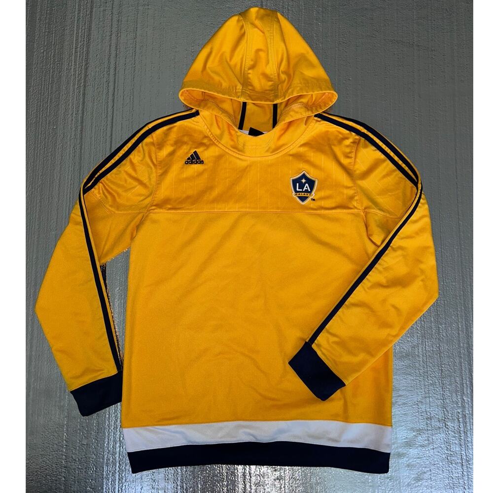 Adidas LA Galaxy Gold Hooded Pullover Unisex Kids Large 14/16 Soccer Hoodie MLS